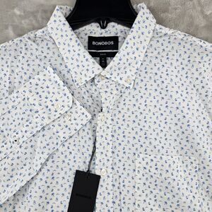 Bonobos Button Down Shirt Men XXL White Blue Honeymoon Palm Sailboat Slim Fit